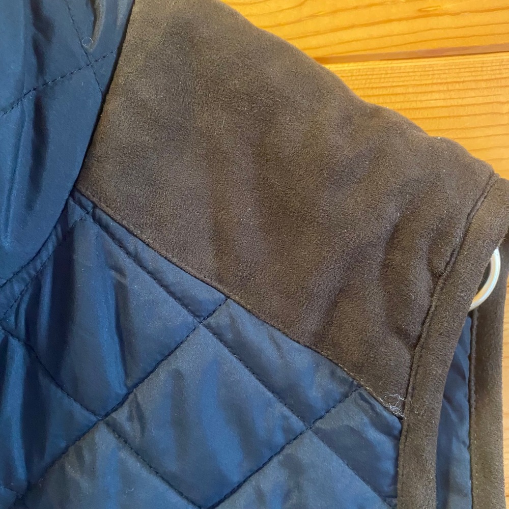 Coleman Quilted Puffer Vest Mens Dark Blue Suede Trim Full Zip Pockets L - Picture 6 of 9